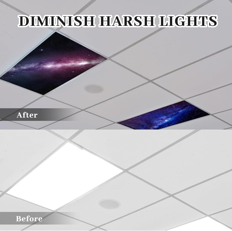 ROCEEI Pack of 4 Fluorescent Light Covers for Ceiling Lights, 4 x 2 Ft, Magnetic Light Covers for Classroom Office Home School Ceiling Decor(Galaxy) - Image 3